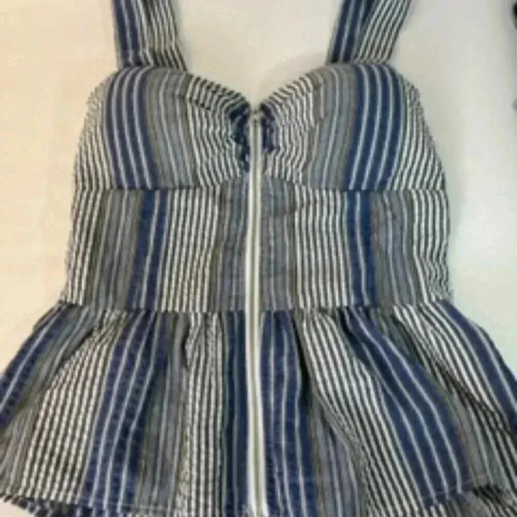 Mind Code Zip Front Blue Striped Bustier Top Women's Sz Medium - Picture 3 of 9